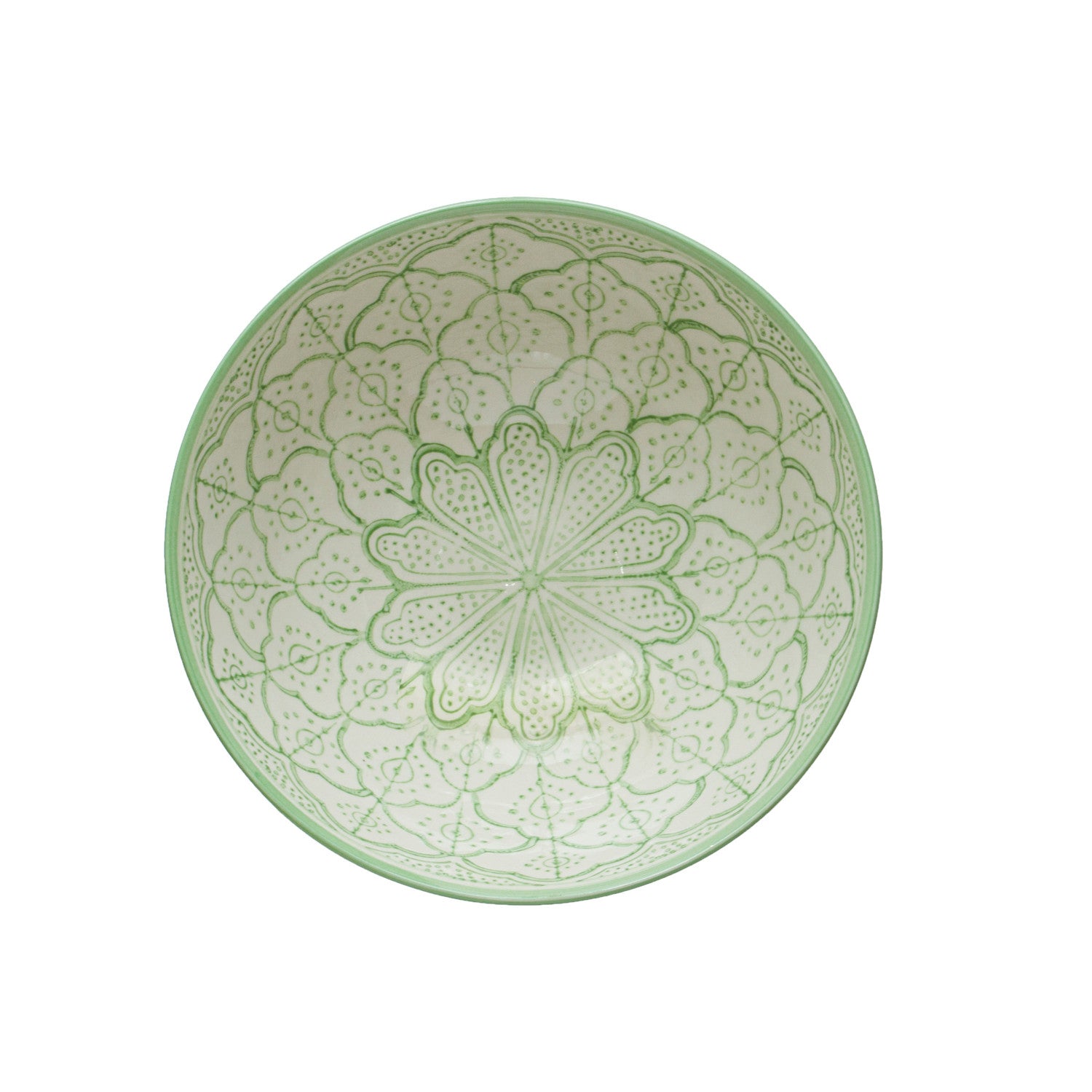 Hand-Painted Stoneware Bowl w/ Flower Pattern
